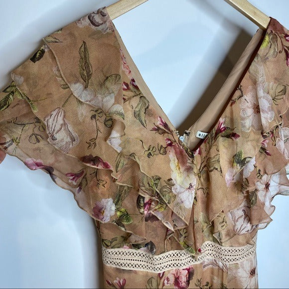 Alice + Olivia Cassidy Ruffled Floral-Print Silk-Georgette Maxi Dress 0
