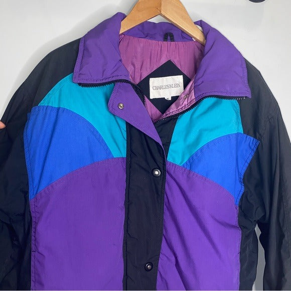 Vintage Purple Blue Colorblock Ski Puffer Jacket