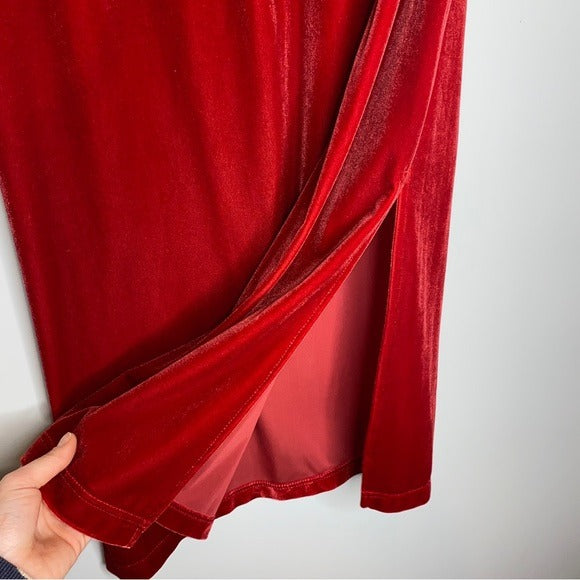 Vintage Sag Harbor Red Velvet Slit Midi Skirt