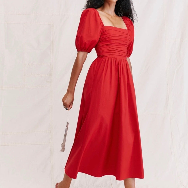 Reformation Rachelle Puffed-Sleeve Organic Cotton Dress