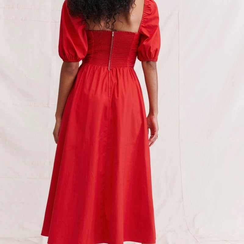 Reformation Rachelle Puffed-Sleeve Organic Cotton Dress