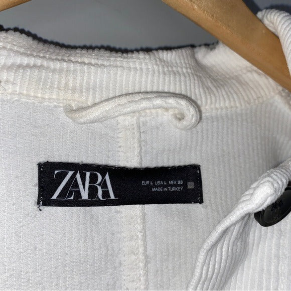 Zara White Corduroy Cropped Jacket