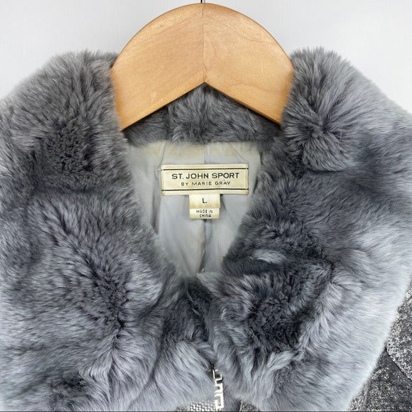 Vintage St. John Rabbit Fur Genuine Leather Bomber Jacket
