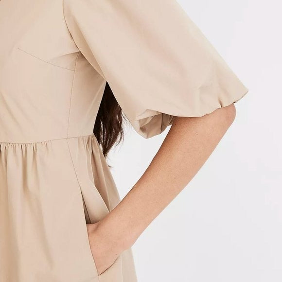 NWT Madewell Poplin V-Neck Bubble-Sleeve Mini Dress