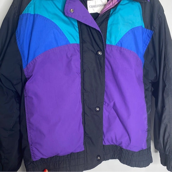 Vintage Purple Blue Colorblock Ski Puffer Jacket