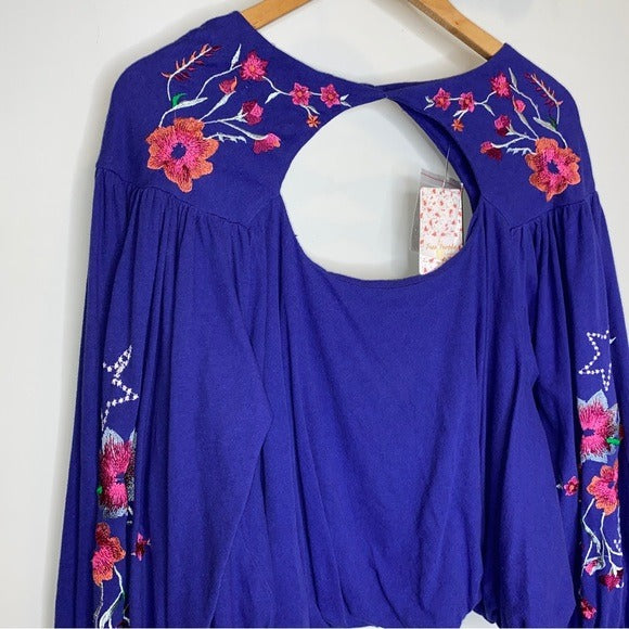 NWT Free People Embroidered Long Sleeve Lita Blouse