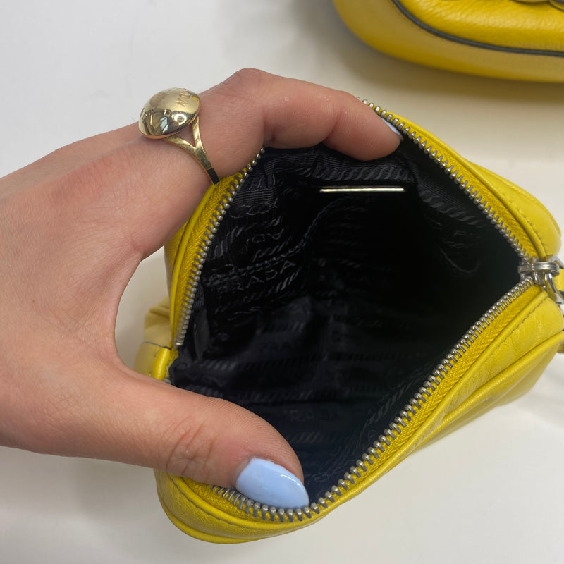 Prada Leather Grommet Mini Hobo with Pouch - Yellow